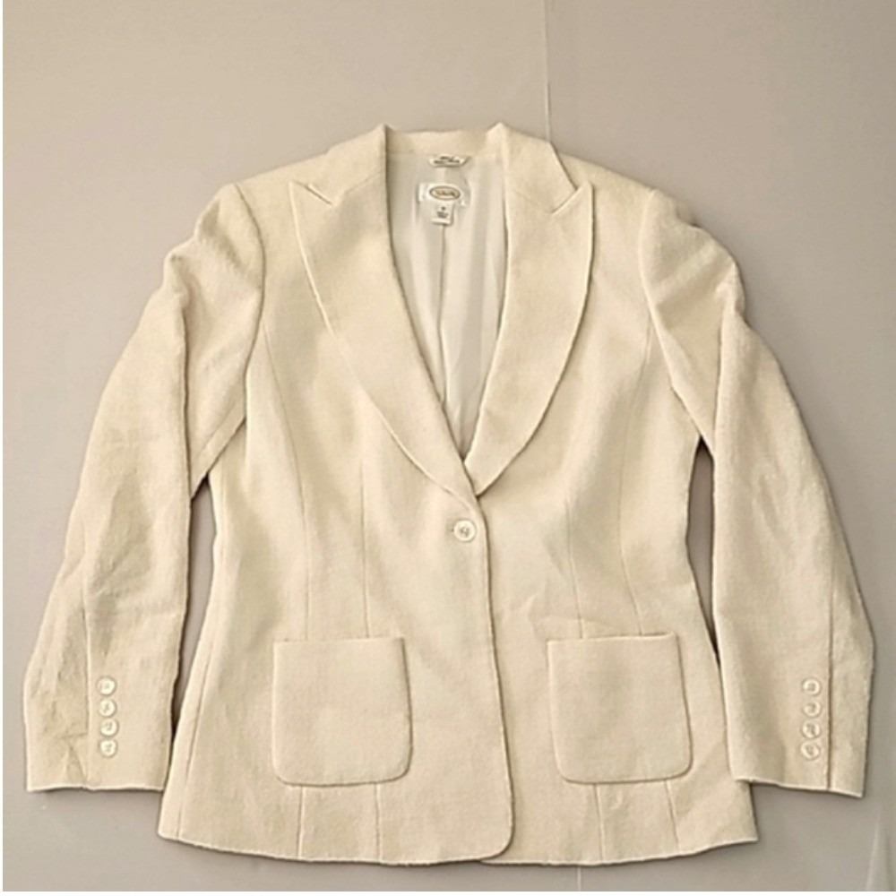 Talbots Blazer Women 10 Ivory Excellent Wool Blend Italian Fabric Shawl Collar